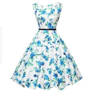New Grace Karin Floral Sundress Pinup Tea Dress 50s Kentucky Derby Small